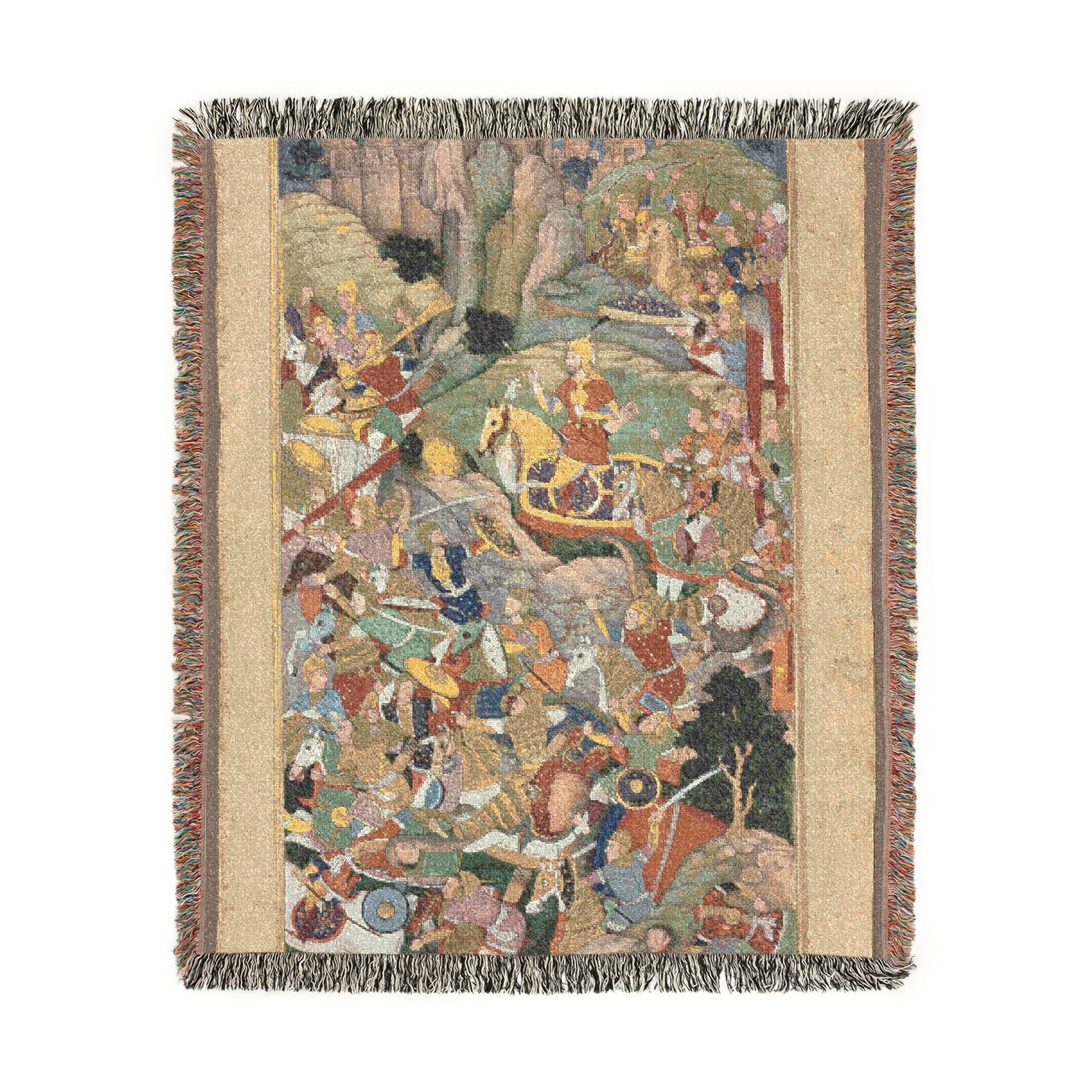 Mughal Ruler Humayun Defeating the Afghans woven throw blanket, flat lay