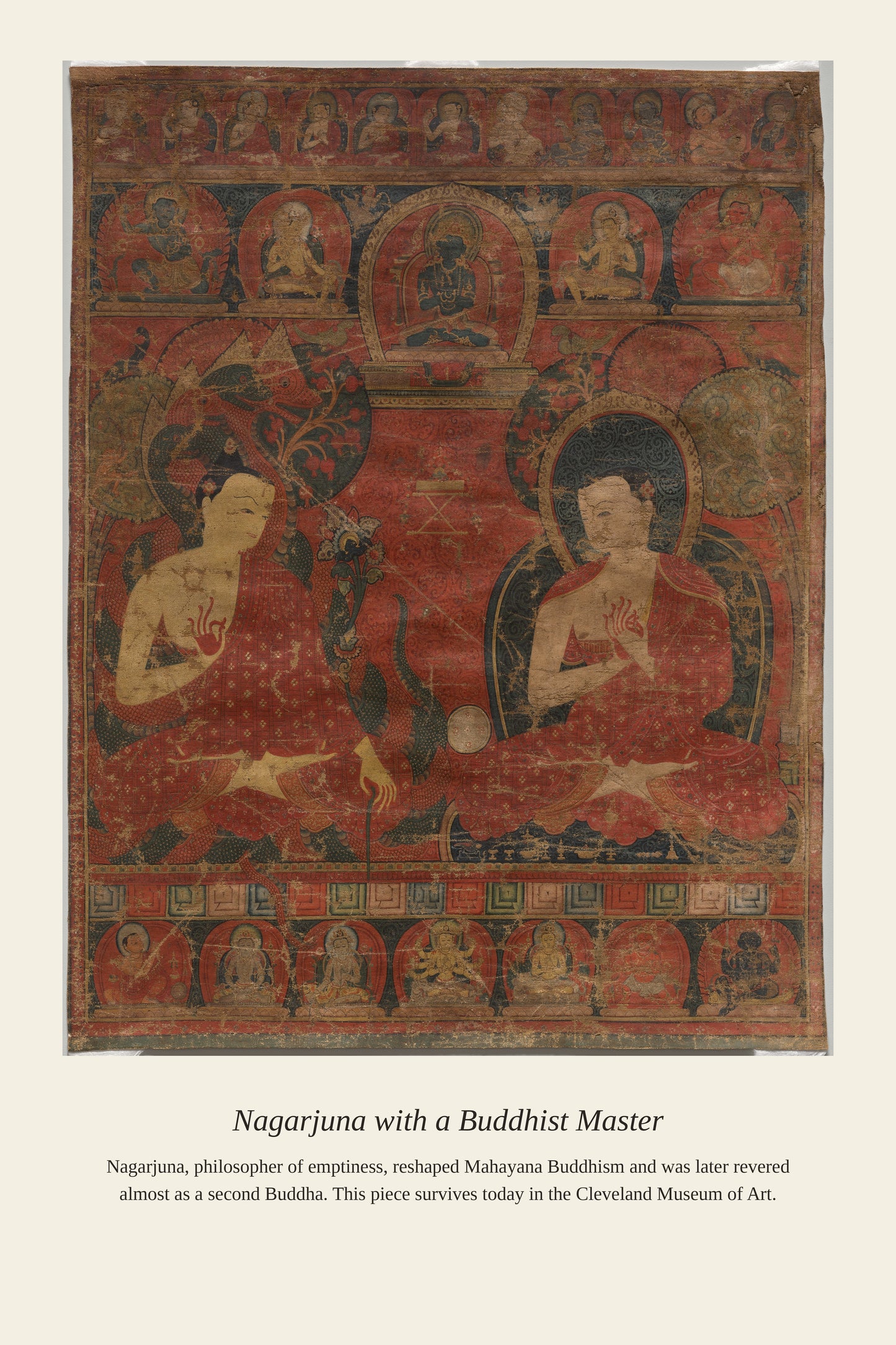 Nagarjuna with a Buddhist Master — a restored antique religious art print