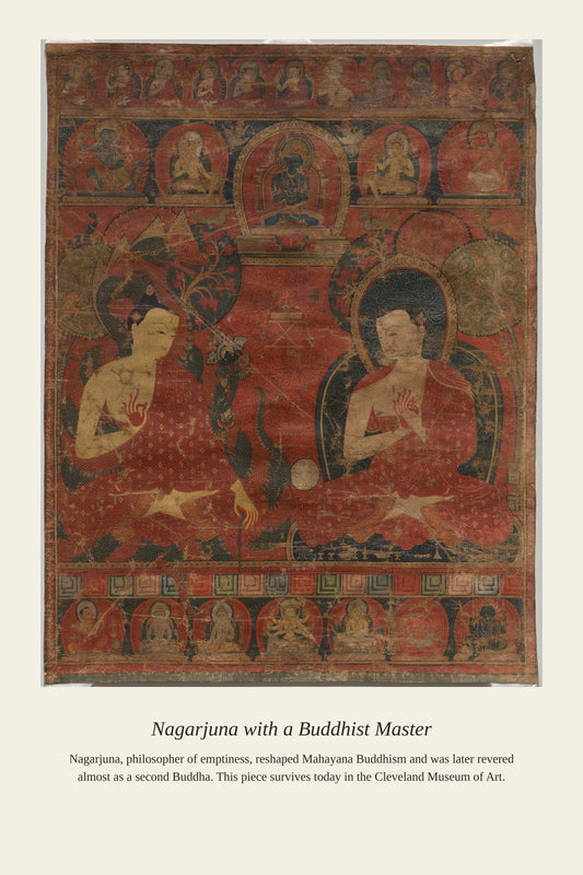 Nagarjuna with a Buddhist Master — a restored antique religious art print