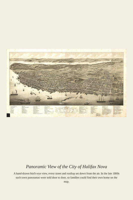 Panoramic View of the City of Halifax Nova — a restored antique map print