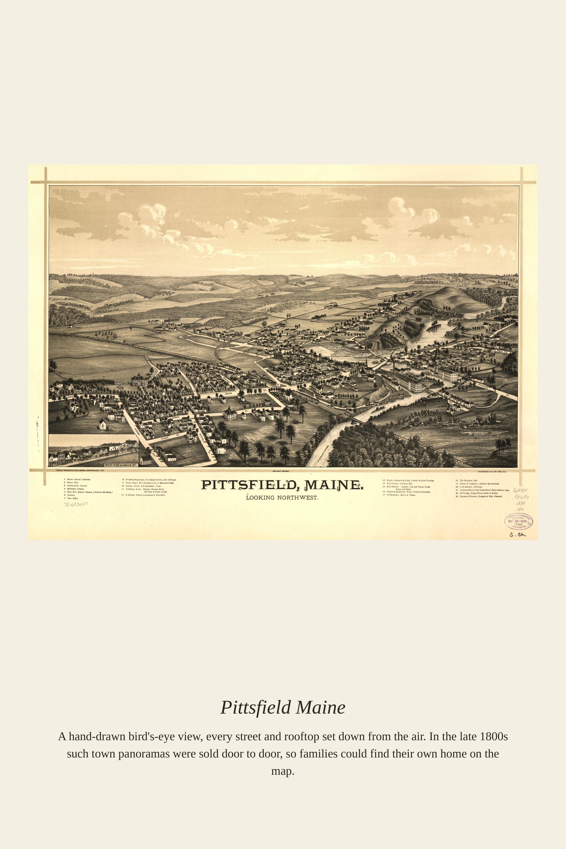 Pittsfield Maine — a restored antique map print