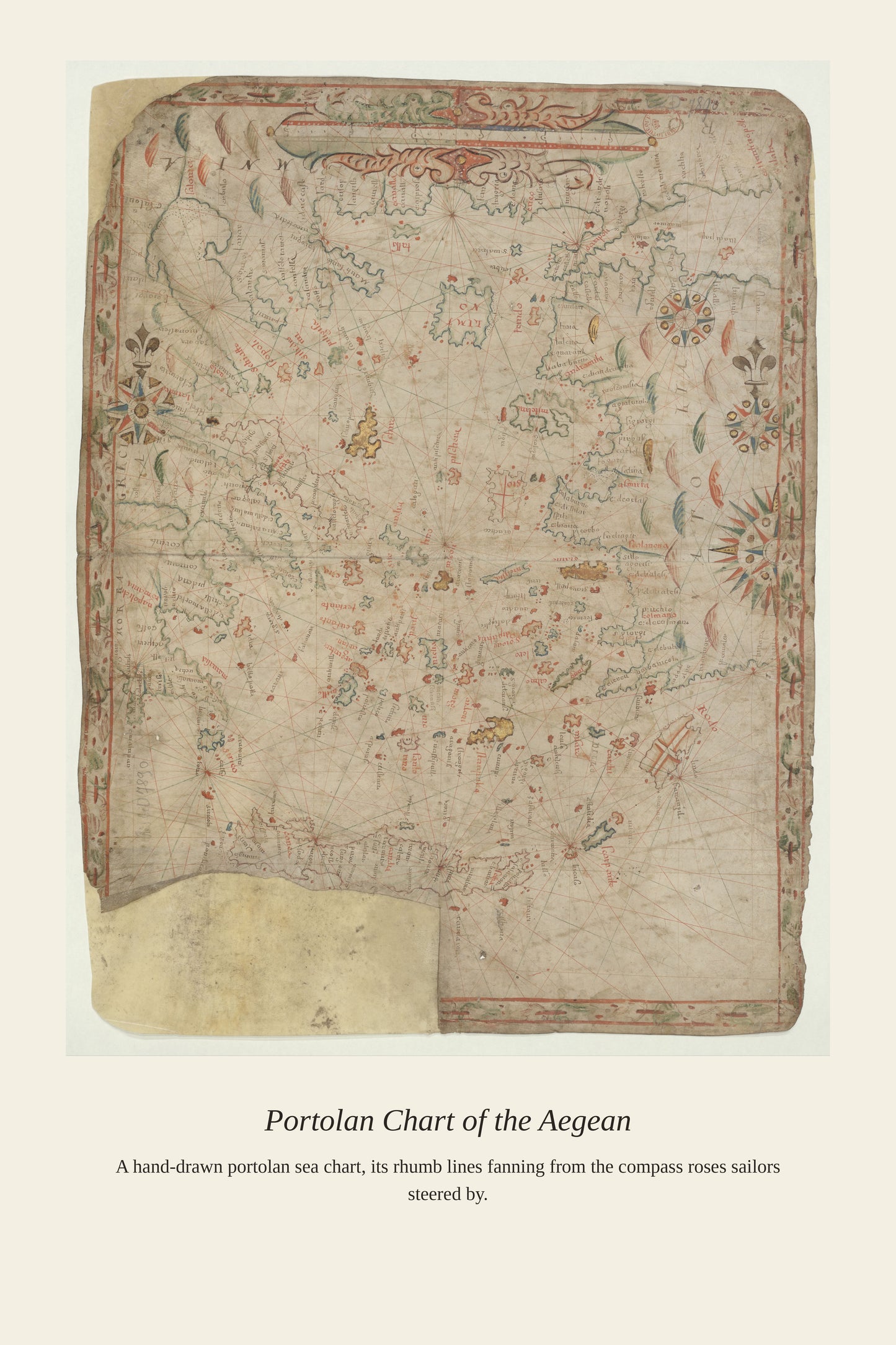 Portolan Chart of the the Aegean Sea — a restored antique nautical chart print