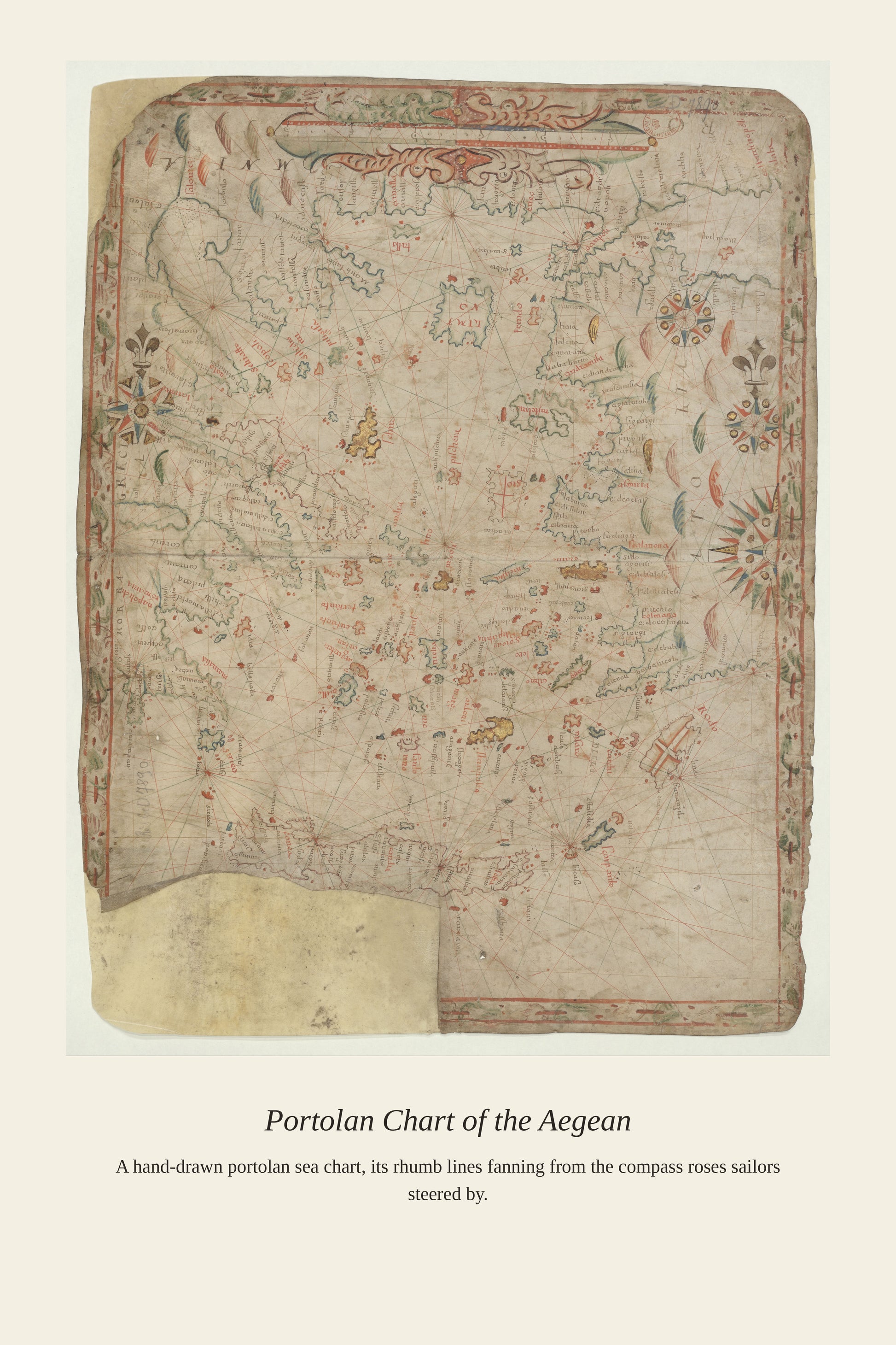 Portolan Chart of the the Aegean Sea — a restored antique nautical chart print