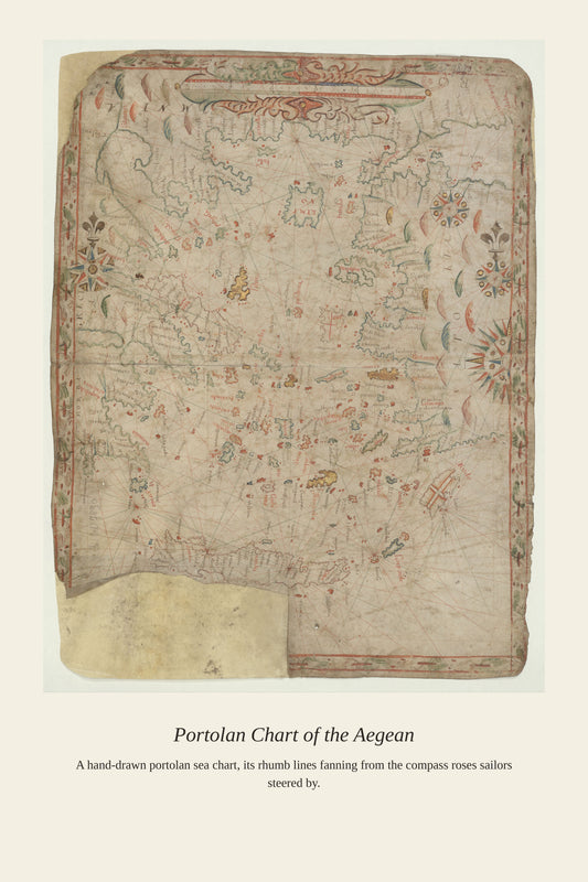 Portolan Chart of the the Aegean Sea — a restored antique nautical chart print