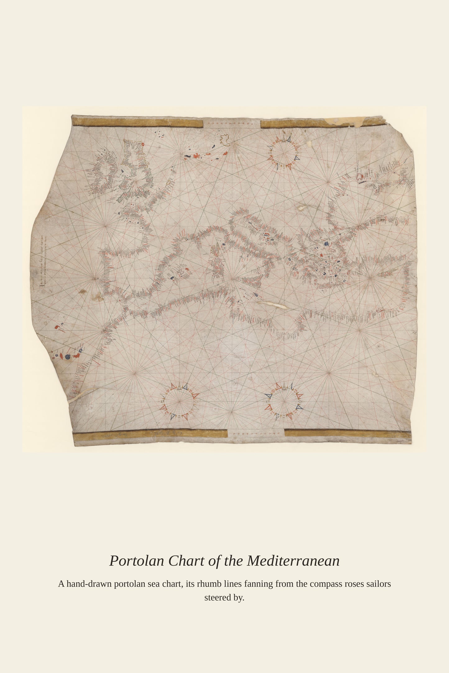 Portolan Chart of the Mediterranean (4) — a restored antique nautical chart print