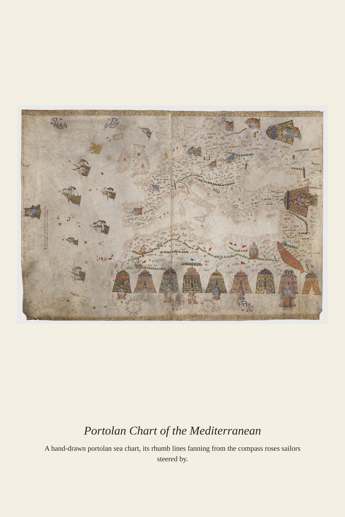 Portolan Chart of the Mediterranean (3) — a restored antique nautical chart print