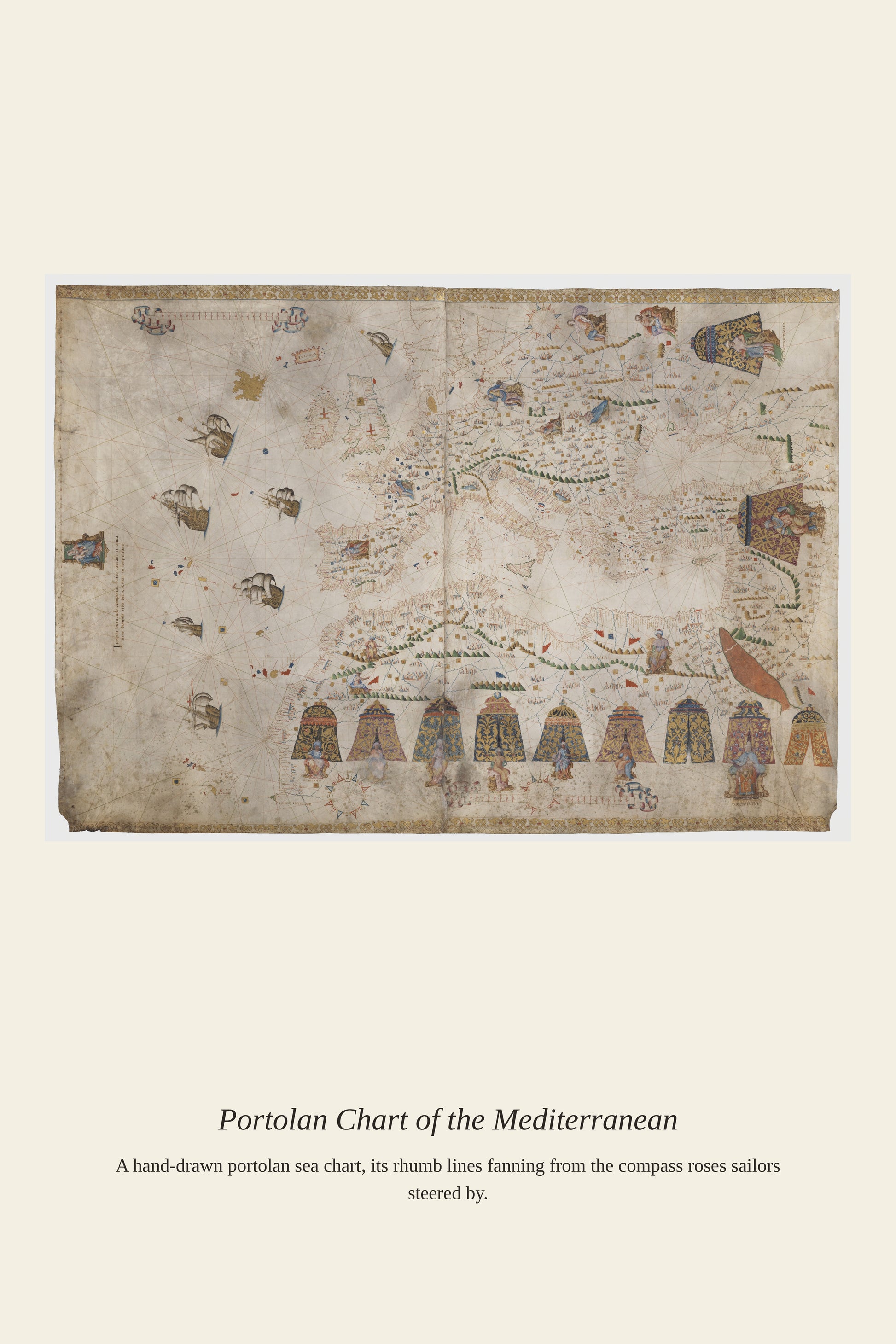 Portolan Chart of the Mediterranean (3) — a restored antique nautical chart print