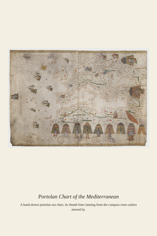Portolan Chart of the Mediterranean (3) — a restored antique nautical chart print