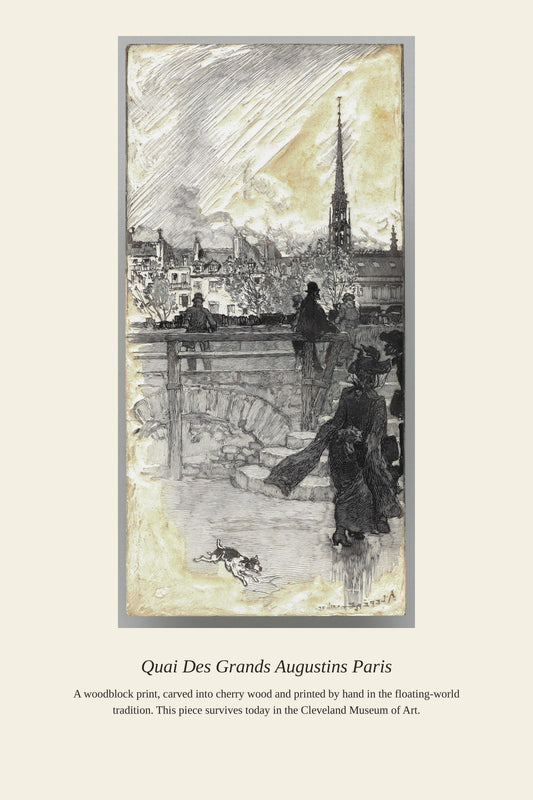 Quai Des Grands Augustins Paris — a restored antique mythological print
