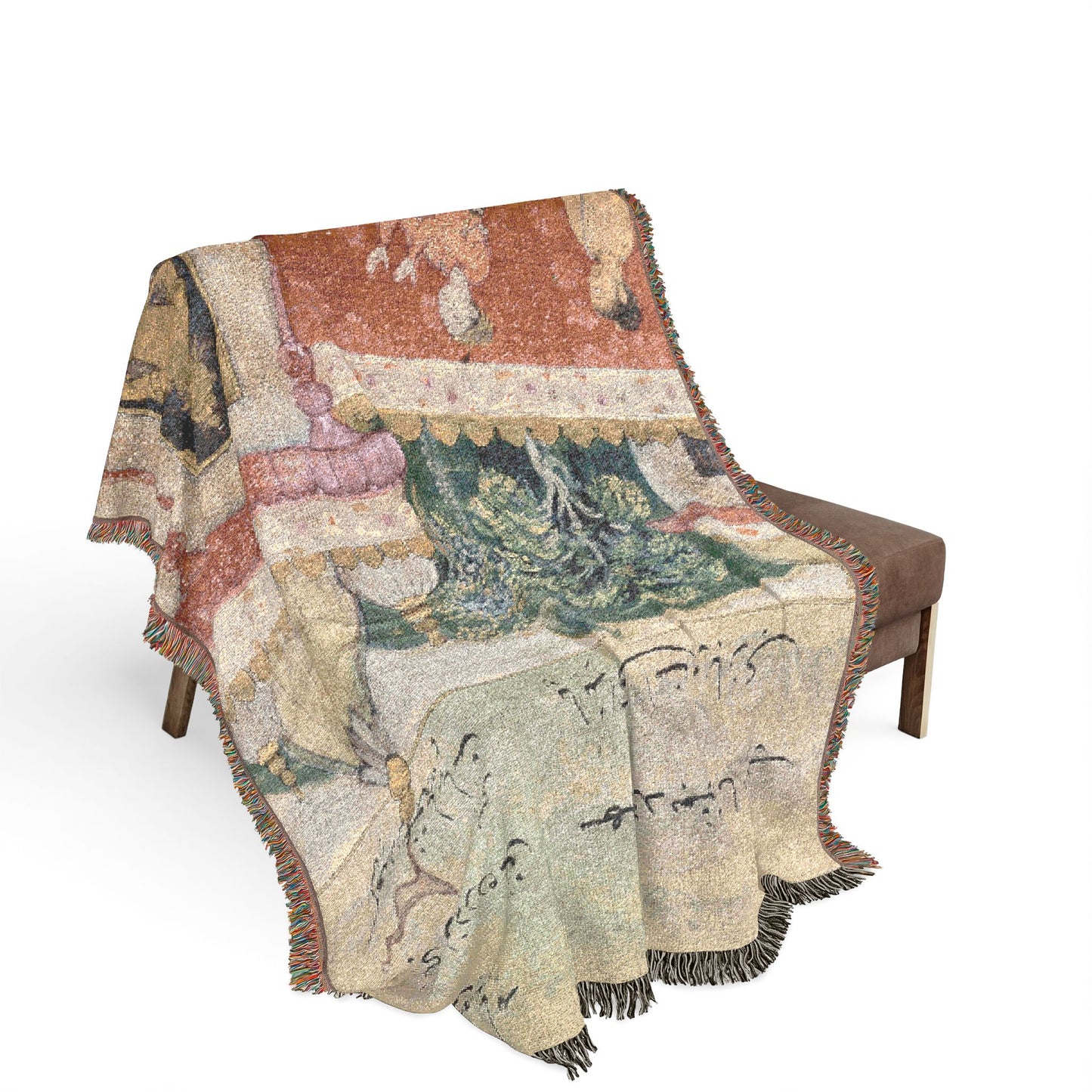 The Raja's Son's Vow woven throw blanket draped over a sofa