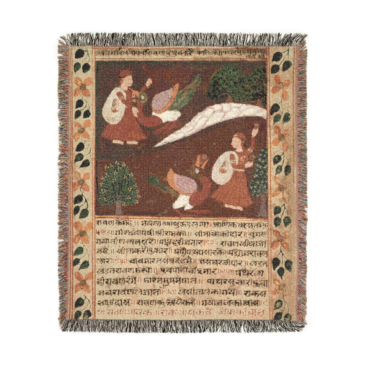 Ravana Battles the Vulture Jatayu woven throw blanket, flat lay
