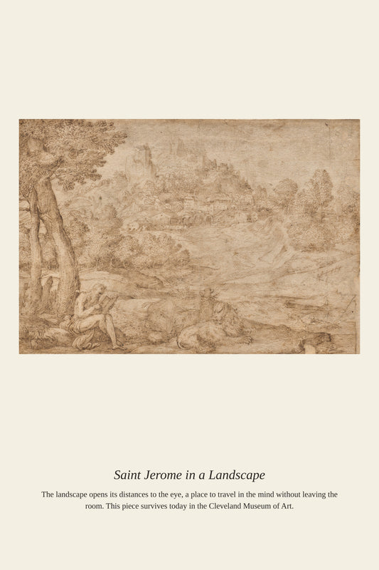 Saint Jerome in a Landscape — a restored antique religious art print