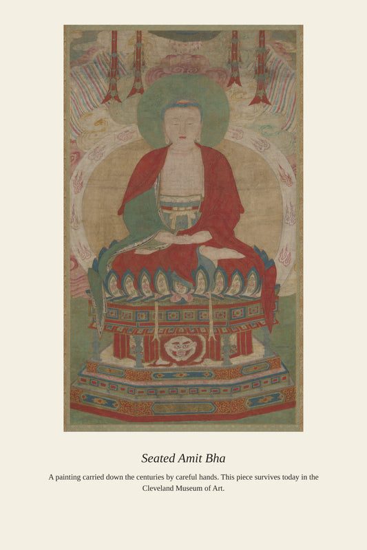 Seated Amit Bha — a restored antique asian art print