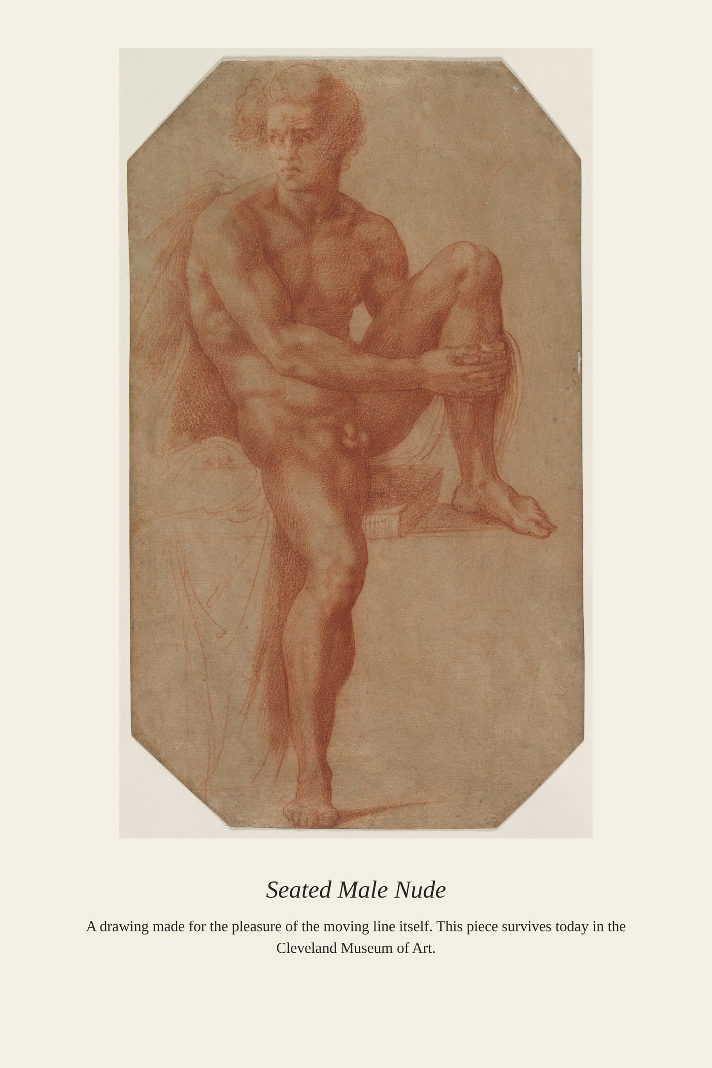 Seated Male Nude — a restored antique asian art print