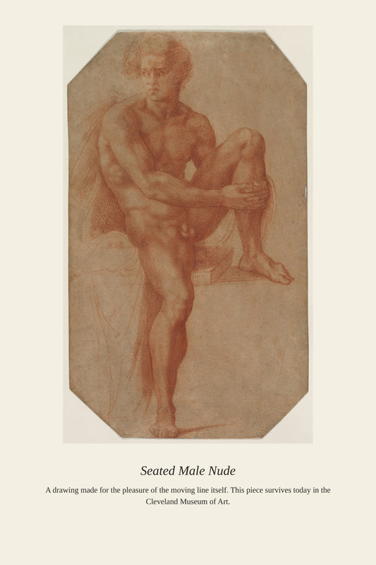 Seated Male Nude — a restored antique asian art print