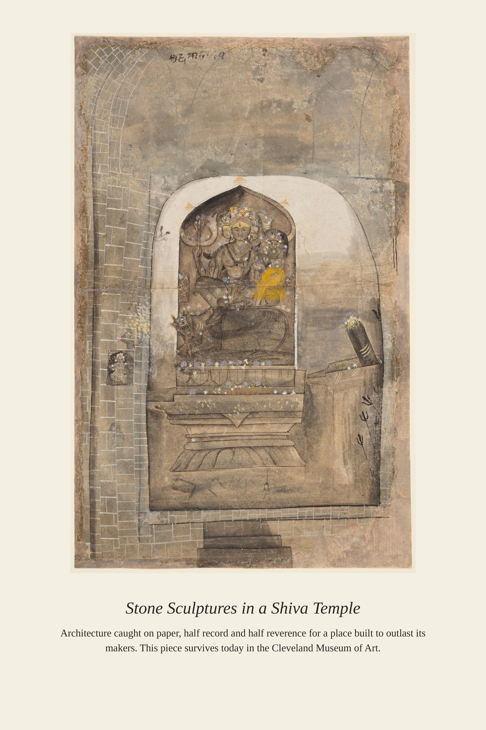 Stone Sculptures in a Shiva Temple — a restored antique religious art print