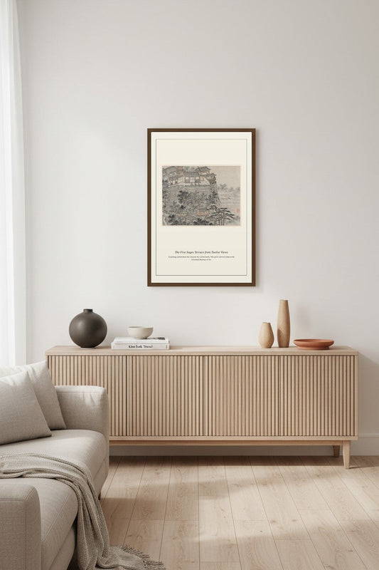 The Five Sages Terrace from Twelve Views — Antique Asian Art Print