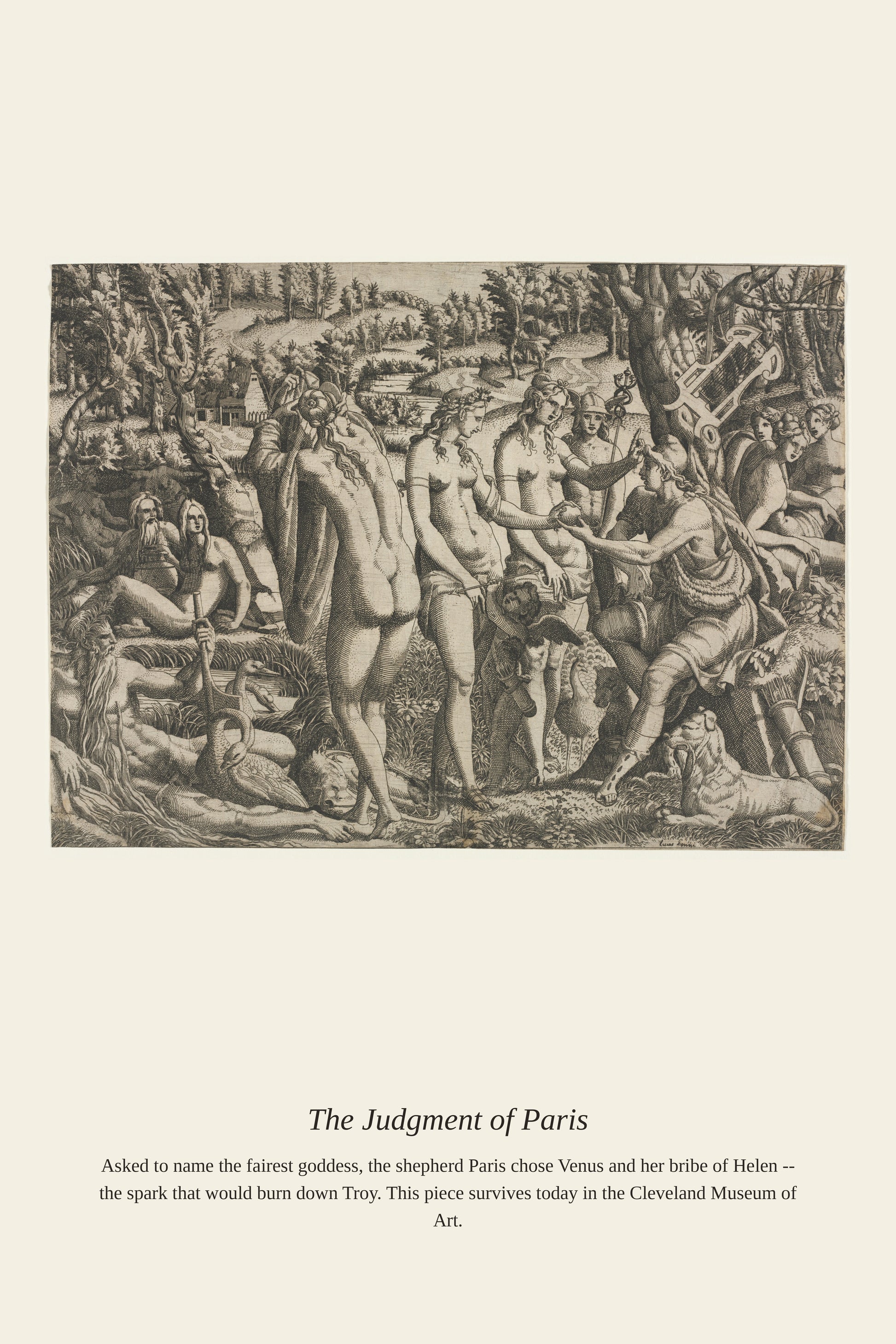 The Judgment of Paris — a restored antique mythological print