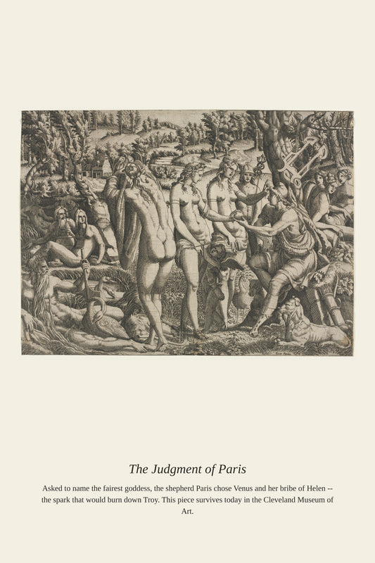 The Judgment of Paris — a restored antique mythological print