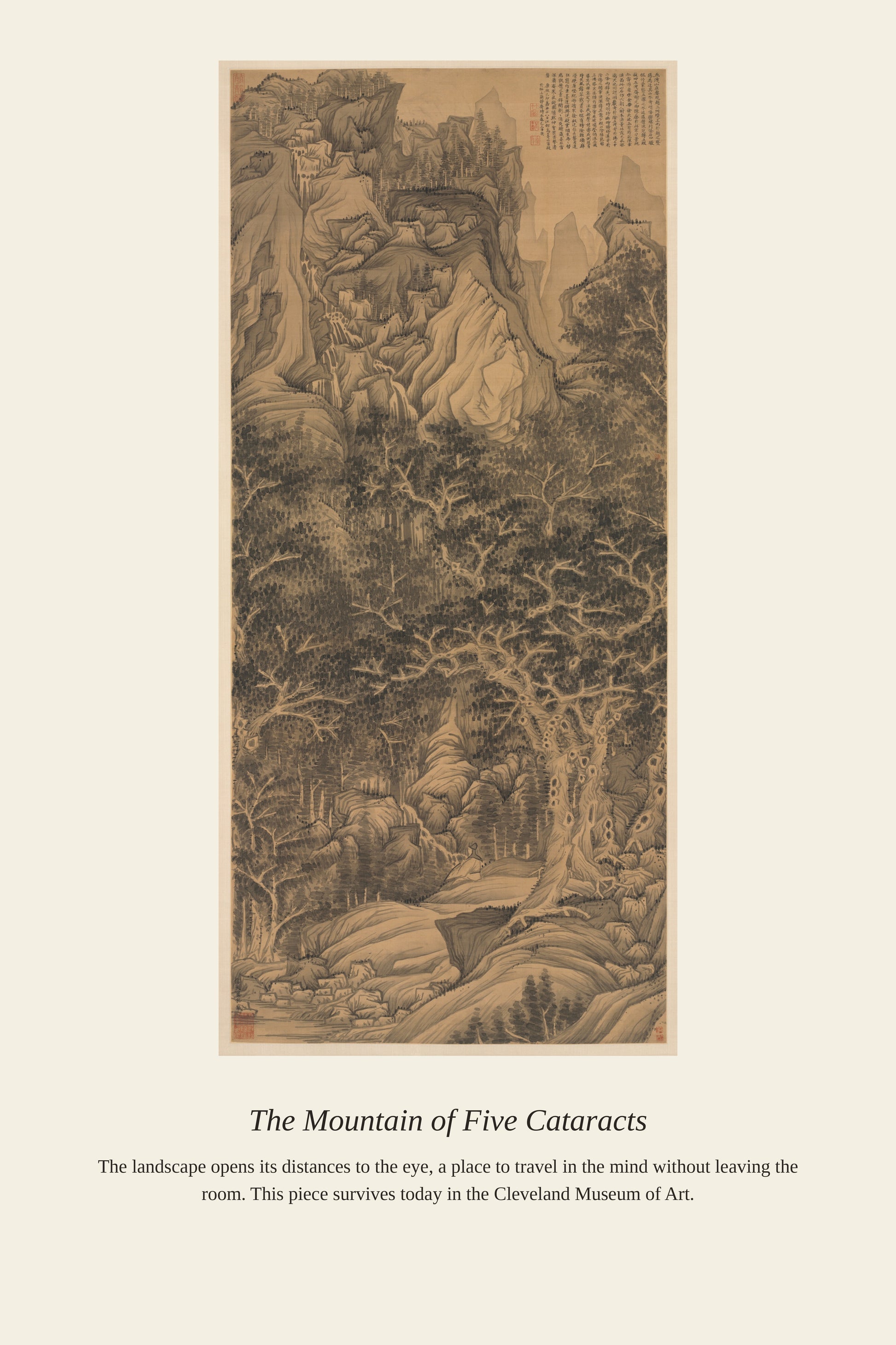 The Mountain of Five Cataracts — a restored antique landscape print