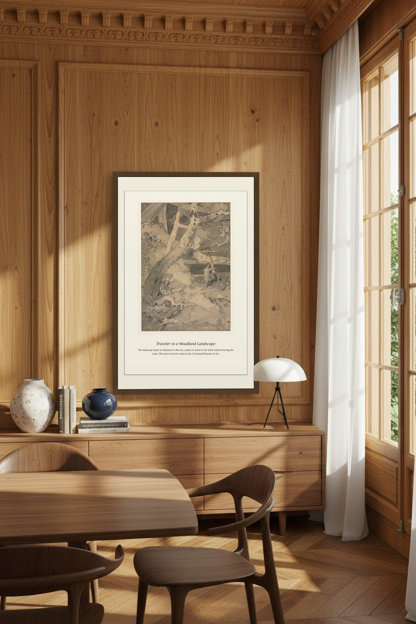Traveler in a Woodland Landscape — Antique Landscape Print