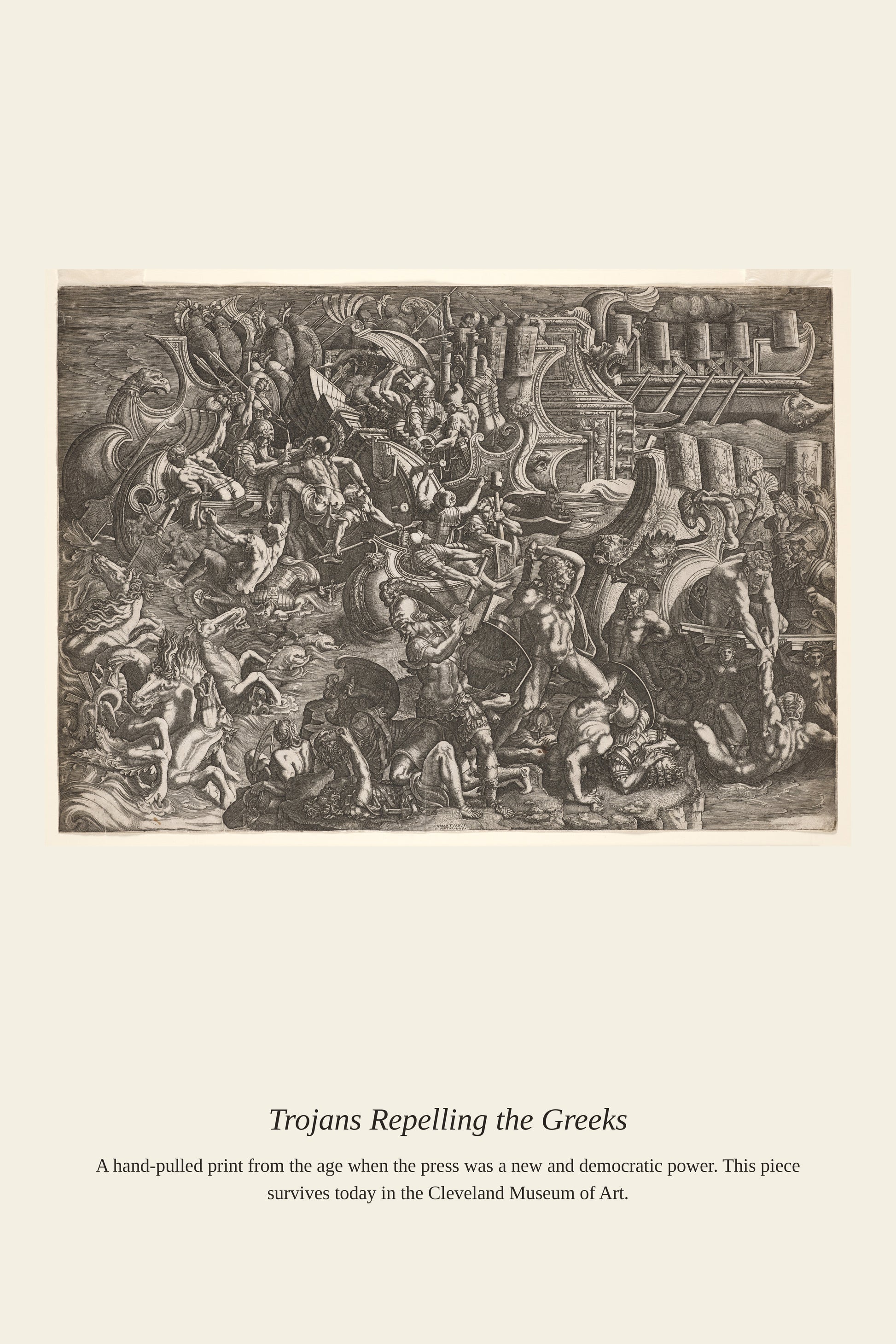 Trojans Repelling the Greeks — a restored antique asian art print
