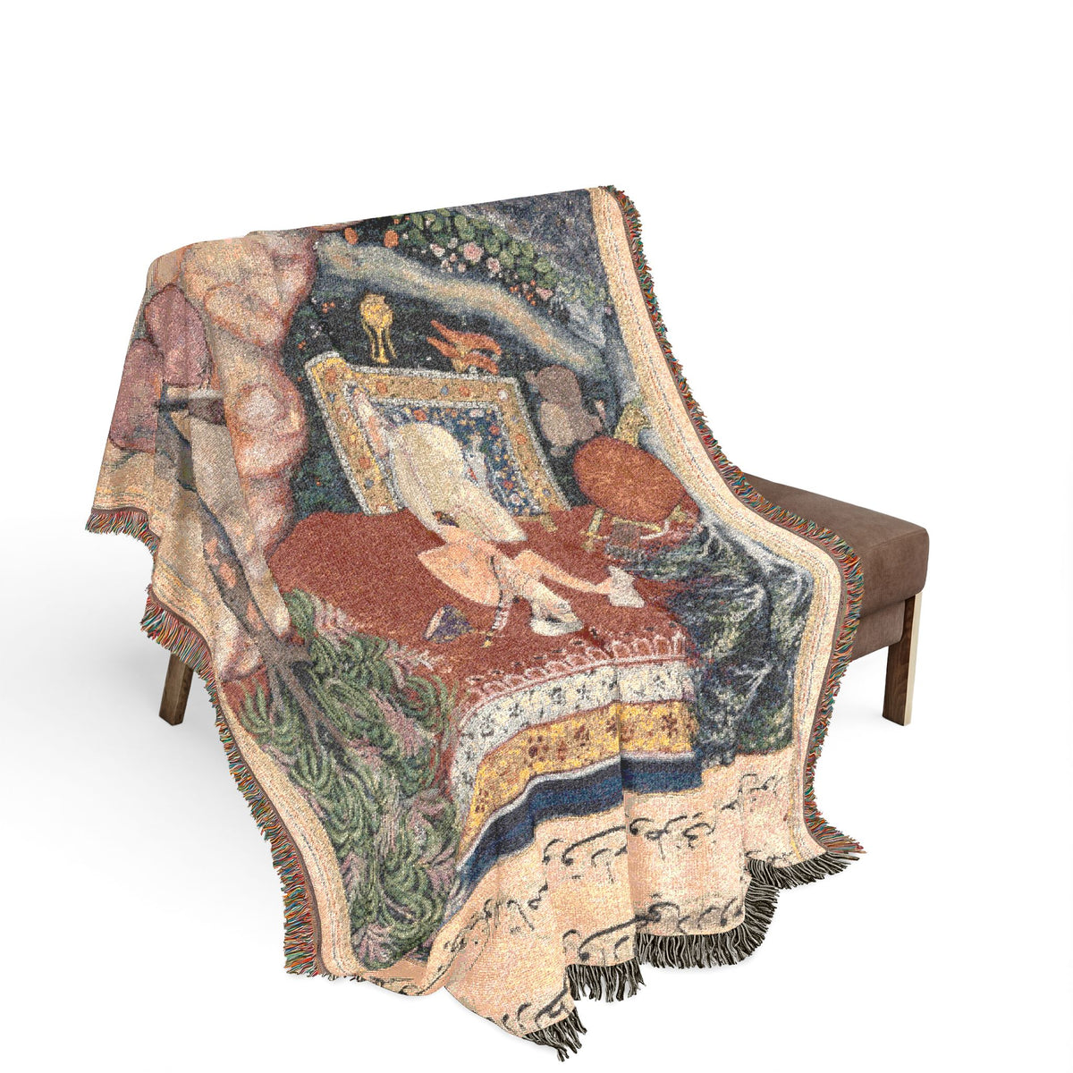 The Origin of Music: Bird of India woven throw blanket draped over a sofa