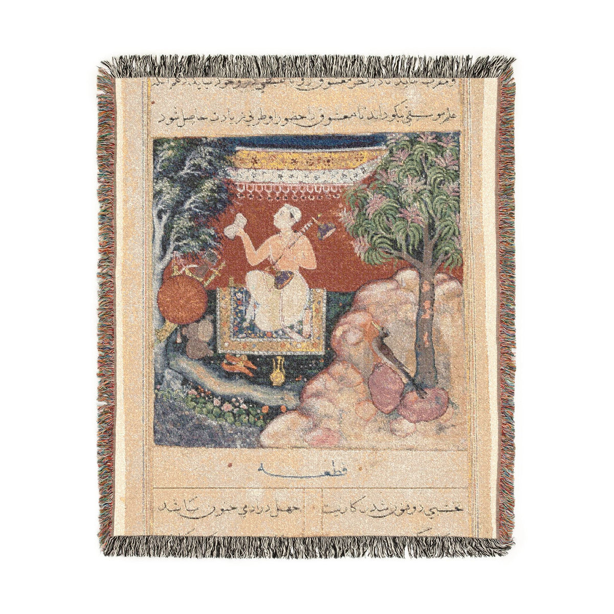 The Origin of Music: Bird of India woven throw blanket, flat lay