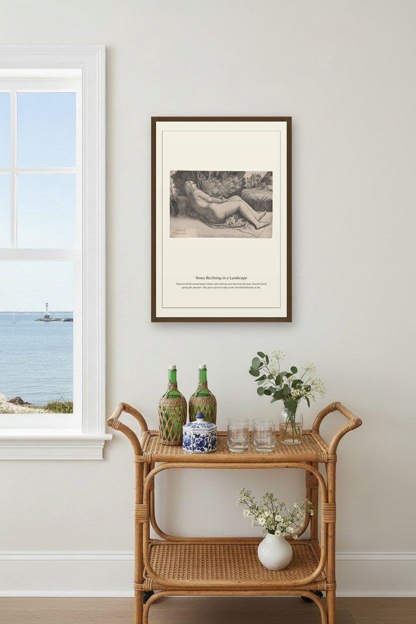 Venus Reclining in a Landscape — Antique Mythological Print