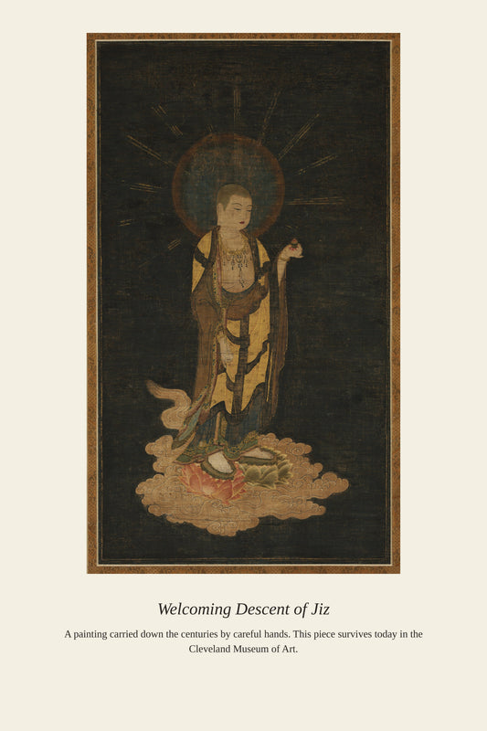 Welcoming Descent of Jiz — a restored antique asian art print