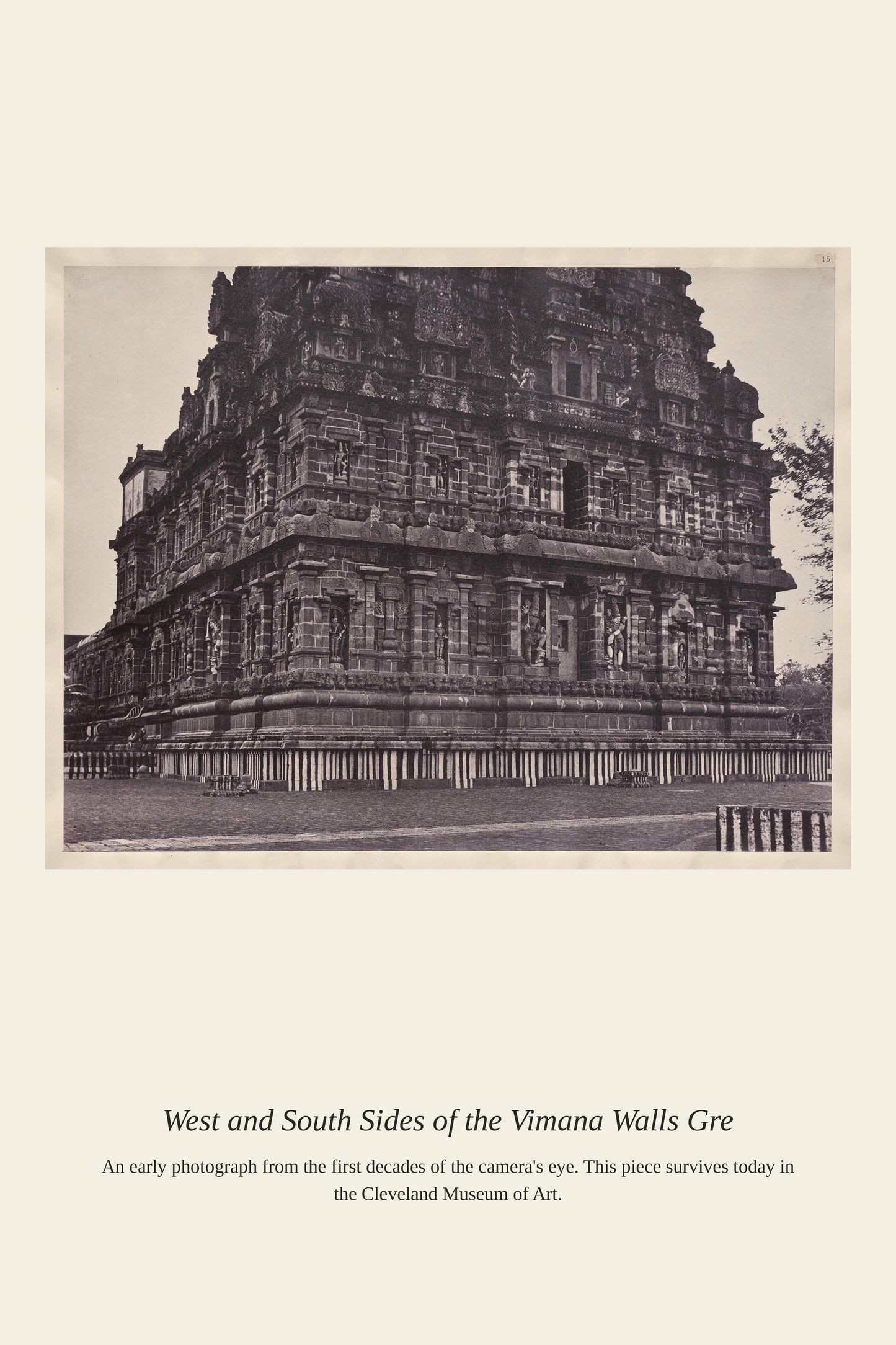 West and South Sides of the Vimana Walls — a restored antique photograph print