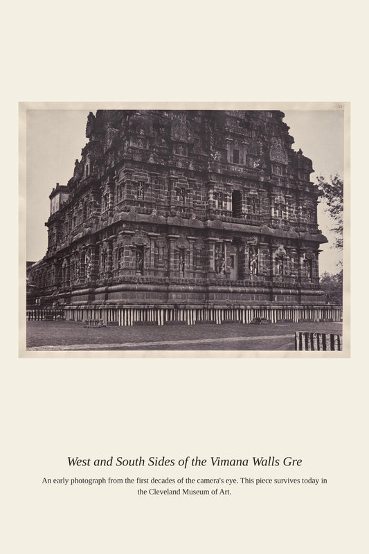 West and South Sides of the Vimana Walls — a restored antique photograph print